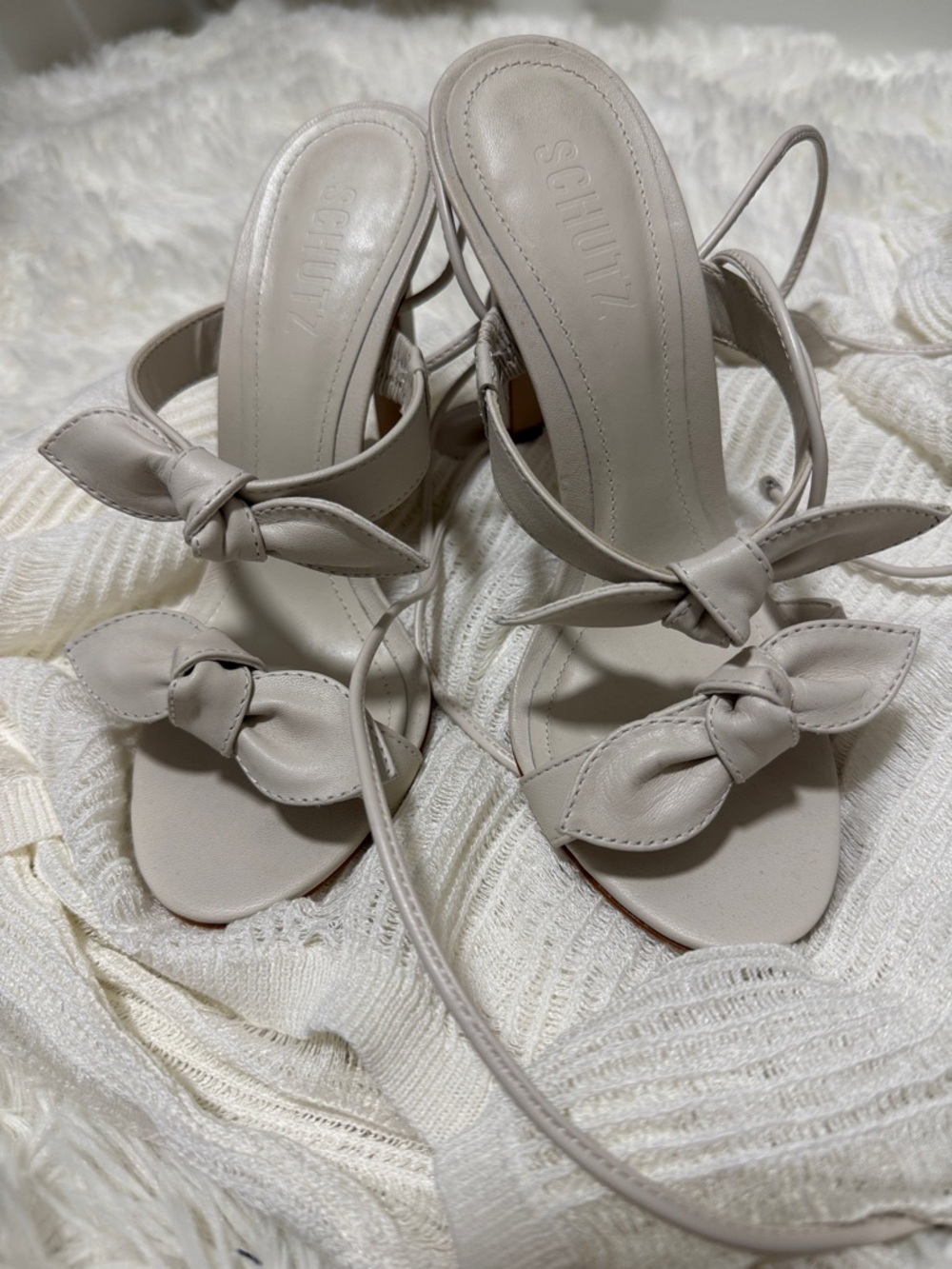 SCHUTZ Cream Knotted Strap High Heels